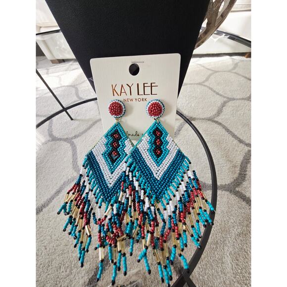 Kay Lee Boho Beaded Blue Earrings New - Picture 1 of 3